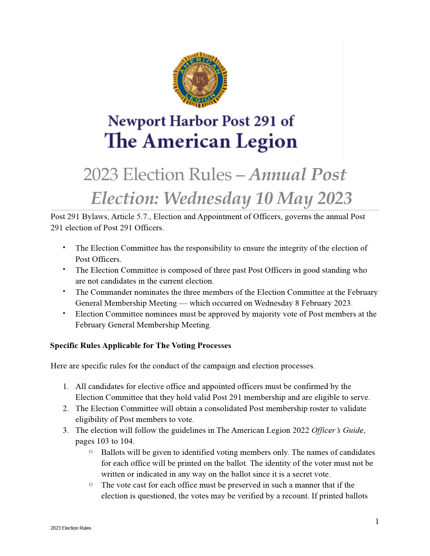 2023 Election Rules